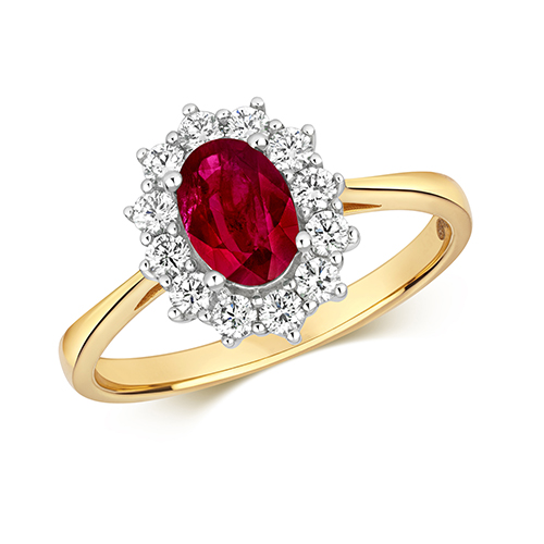 18CT YELLOW GOLD DIAMOND & RUBY OVAL CLUSTER RING – Watches of Whitby