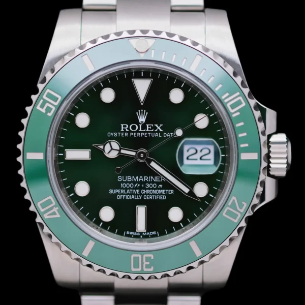 <strong>Rolex Submariner "Hulk" 40</strong></br> Model Ref-116610LV</br> Stainless Steel</br> 2015 Box & Papers