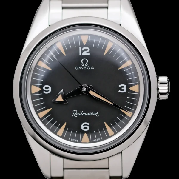 <strong>Omega Railmaster "1957 Trilogy" 38 </strong></br> Model Ref- 22010382001002 </br> Stainless Steel</br> 2018 Box & Papers